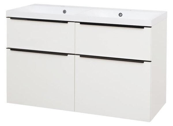 Mereo Mereo, Mailo, koupelnová skříňka s umyvadlem z litého mramoru 121 cm, černé madlo, CN513MB