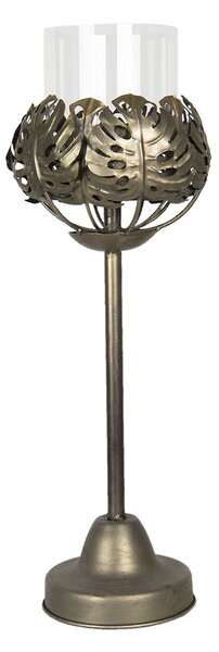 Bronzový antik kovový svícen s dekorací listů Malgier – Ø 18*49 cm