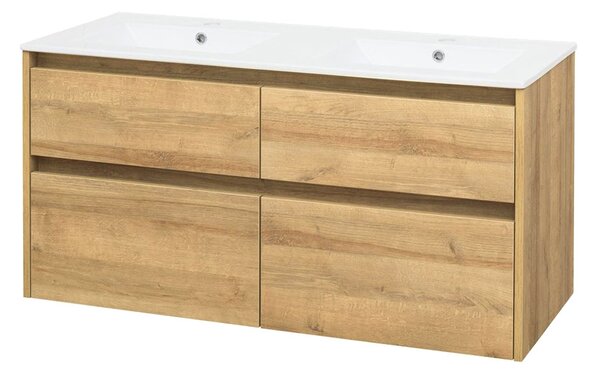 Mereo Mereo, Opto, koupelnová skříňka s keramickým umyvadlem 121 cm, bílá, dub, bílá/dub, černá, CN923