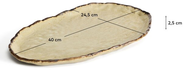 Kave Home Hnědý keramický tácek Abela 40 x 24,5 cm