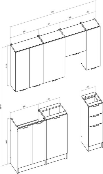 Halmar kuchyňská linka BARCELONA, 240 cm, kašmír