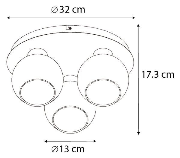 Stropní svítidlo Art Deco černé s kouřovým sklem 3-světlo - Vidro
