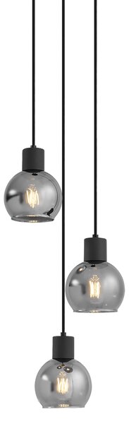 Art Deco závěsné svítidlo černé s kouřovým sklem kulaté 3-světlo - Vidro