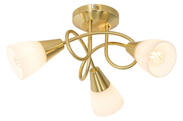 Klasické stropní svítidlo zlaté s opálovým sklem 3-světlo - Inez