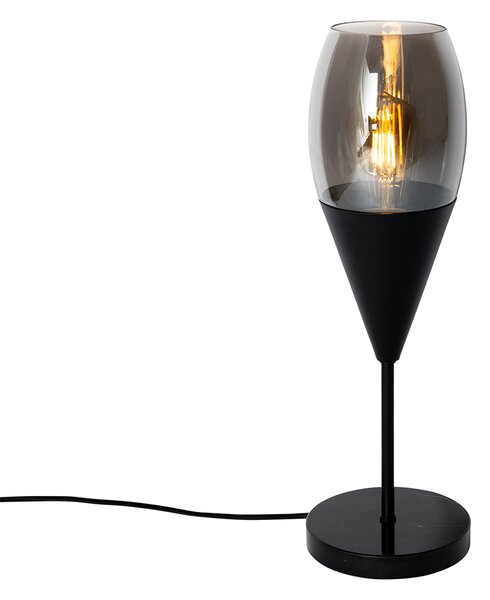 Moderní stolní lampa černá s kouřovým sklem - Drop