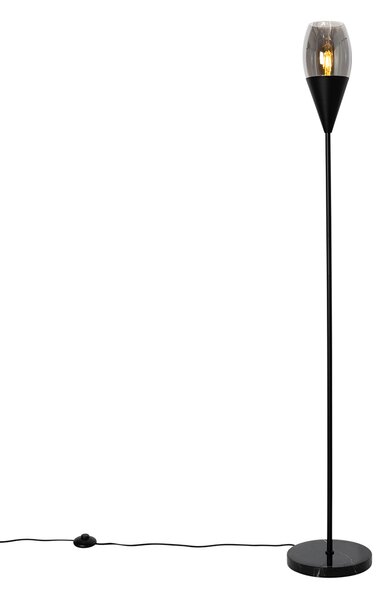 Moderní stojací lampa černá s kouřovým sklem - Drop