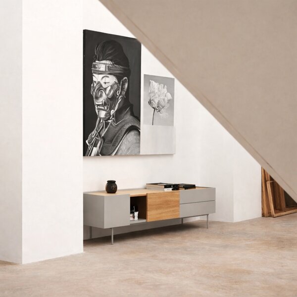 Béžový dubový TV stolek Teulat Otto 180 x 40 cm