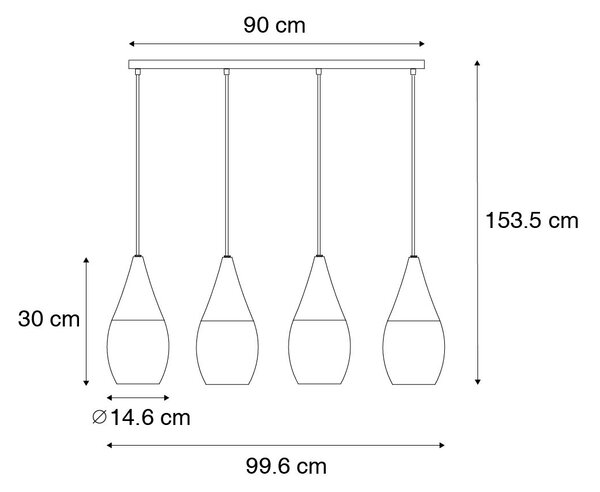 Moderní závěsné svítidlo černé s opálovým sklem 4-světlo - Drop