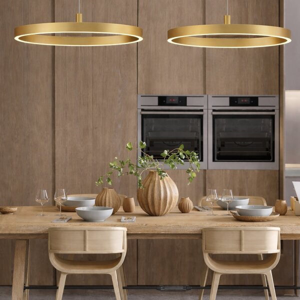 Zlaté kovové závěsné LED světlo Nova Luce Elowen 80 cm