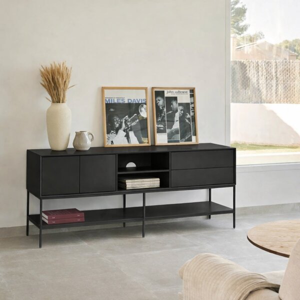 Černý TV stolek Teulat Platt 175 x 45 cm