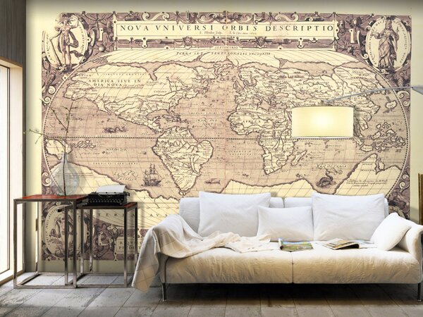 Fototapeta Retro mapa světa - obrys kontinentů s nápisy v latině