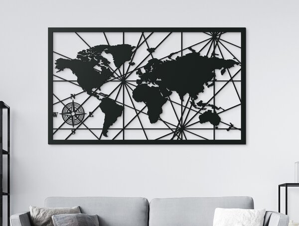 Drevko Obraz Mapa světa s kompasem na zeď