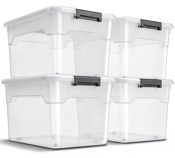 Úložné boxy s víkem 45 l, 4 ks, bílé, stohovatelné