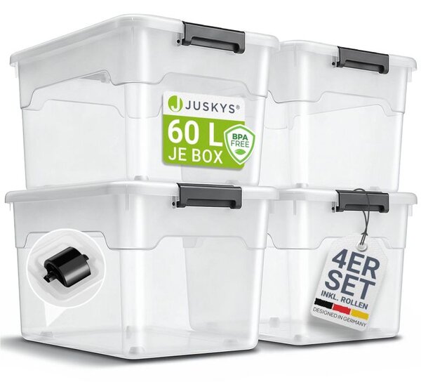 Úložné boxy s víkem 60 l, 4 ks, bílé, stohovatelné