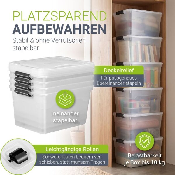 Úložné boxy s víkem 45 l, 4 ks, bílé, stohovatelné