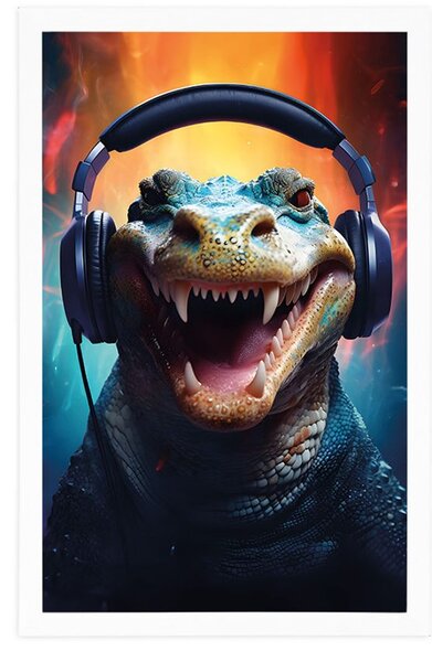 Plakát aligátor se sluchátky