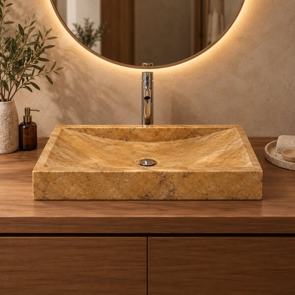 Kamenné umyvadlo na desku 70 × 35 cm Marble Yellow