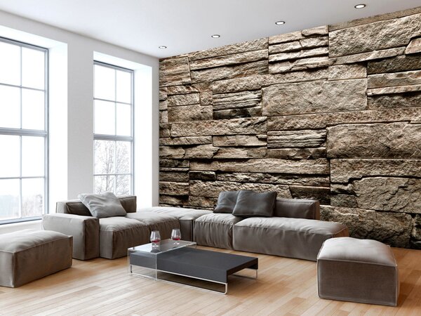 Fototapeta Hnědý kámen - pozadí s nepravidelnou texturou kamenných bloků