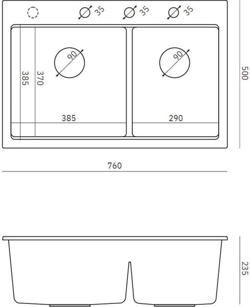 Quadron Marc 120 dřez graniteq 76x50 cm černá HQC7650U8_PVDG1
