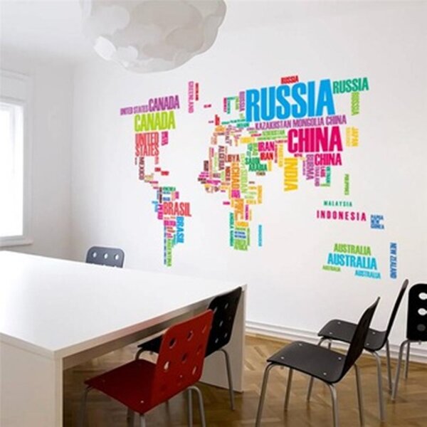 Živá Zeď Samolepka Barevná mapa světa
