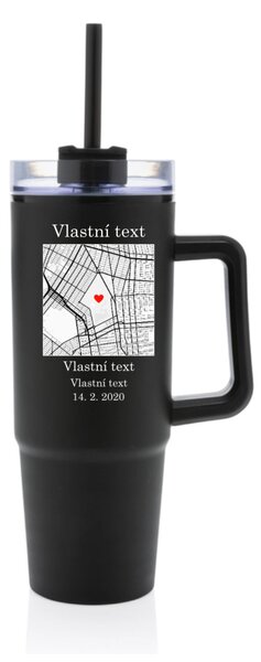 Personalizovaná cestovní termoska s průhledným víčkem s mapou