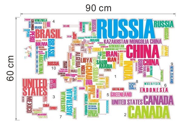 Živá Zeď Samolepka Barevná mapa světa
