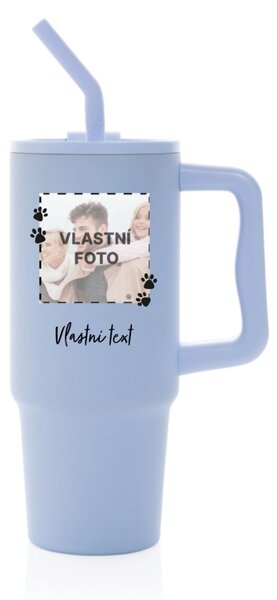 Personalizovaná nerezová termoska s barevným víčkem s fotkou mazlíčka a textem