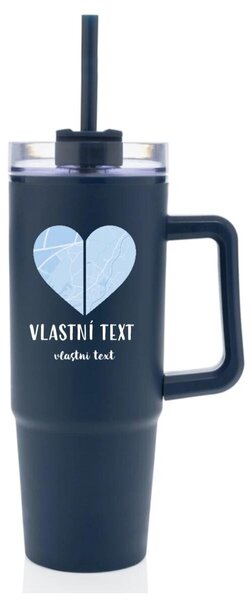 Personalizovaná cestovní termoska s průhledným víčkem - Dvě místa, jedno srdce