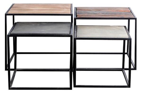 SADA STOLKŮ, akácie, recyklované dřevo, šedá, přírodní barvy, tmavě šedá Carryhome - Odkládací stolky, Online Only