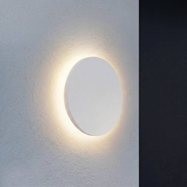 Lindby Venkovní nástěnné svítidlo LED Selinel, bílá, Ø 23 cm, číslo domu, Bílá / opál, kov, Moderní