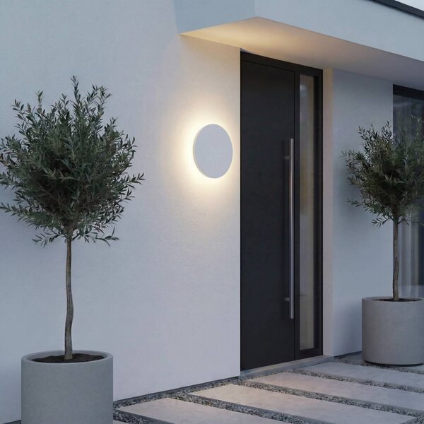 Lindby Venkovní nástěnné svítidlo LED Selinel, bílá, Ø 23 cm, číslo domu, Bílá / opál, kov, Moderní