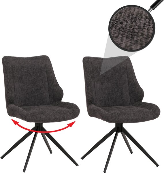 Sada 2 jídelních židlí HWC-O48, kuchyňská židle, otočná s automatickým opěradlem, látka/textilní žinylka (320 g/m²) Oeko-Tex šedá