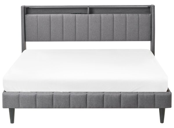 LED postel Tkanina BEAULIEU 160 x 200 cm s úložným prostorem s USB portem Tmavě šedá