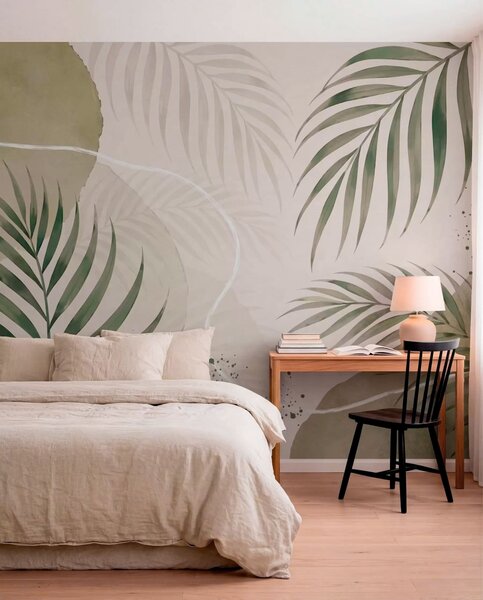 Fototapety Stylizované listy na jemném neutrálním pozadí, Fototapety příroda, Fototapety palmové listy, w05728 : uwalls.cz
