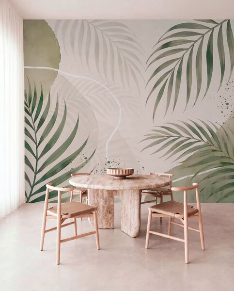 Fototapety Stylizované listy na jemném neutrálním pozadí, Fototapety příroda, Fototapety palmové listy, w05728 : uwalls.cz