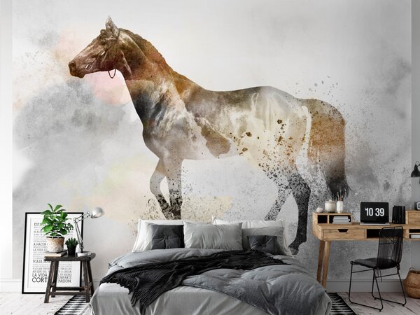 Fototapeta Rumák - motiv koně s barevným akcentem na pozadí s jednolitou texturou