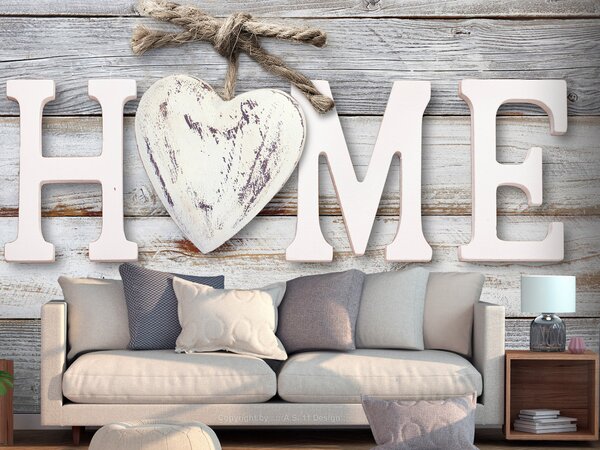 Fototapeta Domácí láska - anglický nápis na šedém pozadí s texturou dřeva