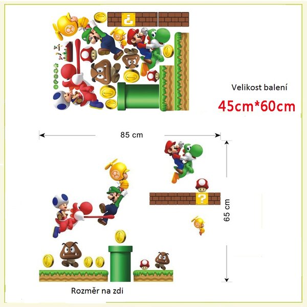 Živá Zeď Samolepka Super Mario Velikost: 72 x 60 cm