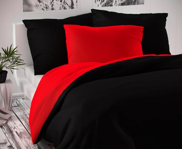 Povlečení bavlněný satén Kvalitex Luxury černá/ červená rozměry: 200x200cm + 2x 70x90cm