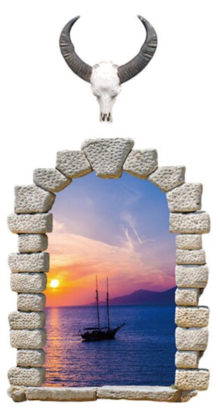 Živá Zeď Samolepka Okno s výhledem na plachetnici