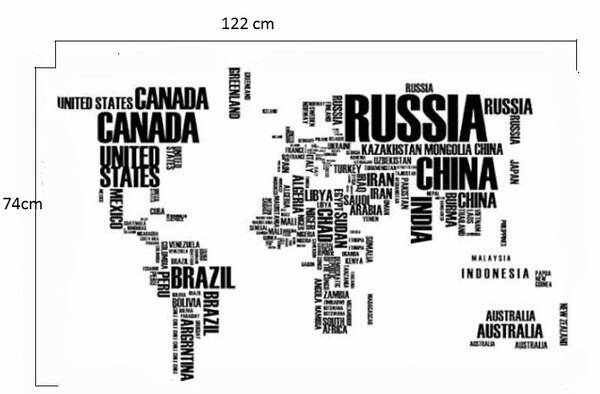 Živá Zeď Samolepka Mapa světa Velikost: 190 X 116 cm