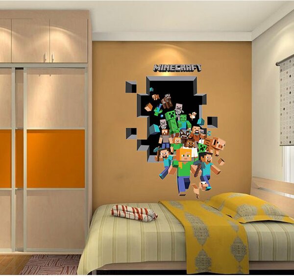 Živá Zeď Samolepka Minecraft díra