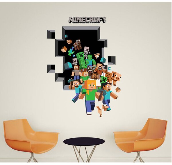 Živá Zeď Samolepka Minecraft díra