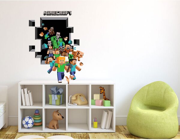 Živá Zeď Samolepka Minecraft díra