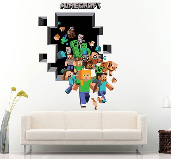 Živá Zeď Samolepka Minecraft díra