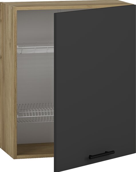 Závěsná kuchyňská skříňka VITO s přihrádkou na talířky - 60x72x30 cm - dub craft/antracitová