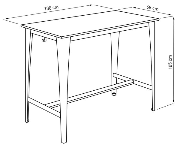 Barový stůl bílý A30, masiv dub přírodní, 130 x 68 cm