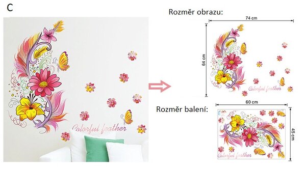 Živá Zeď Samolepka Barevná pírka - 4 motivy Barva: Fialová