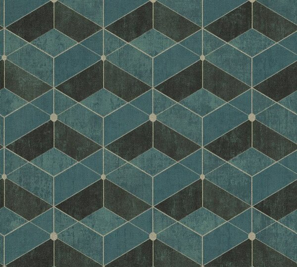 A.S. Création | Vliesová tapeta na zeď Titanium 3 38202-3 | 0,53 x 10,05 m | zelená, modrá, zlatá, černá, vining ivy