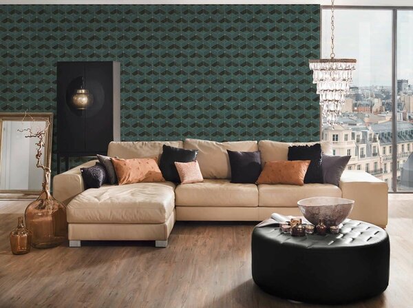 A.S. Création | Vliesová tapeta na zeď Titanium 3 38202-3 | 0,53 x 10,05 m | zelená, modrá, zlatá, černá, vining ivy